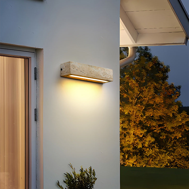Zeitgenössische Retro Wasserdichte Travertin Rechteckige LED Wandleuchte Für Außenbereich Terrasse 