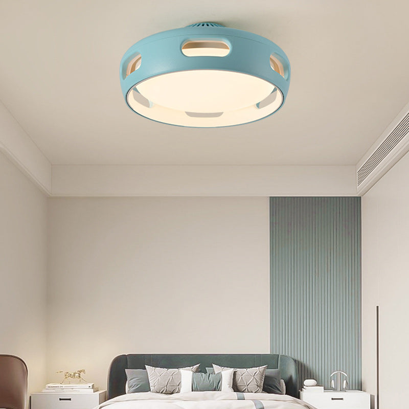 Ventilador de techo contemporáneo nórdico redondo sin aspas de PC acrílico LED semi-empotrado para dormitorio 