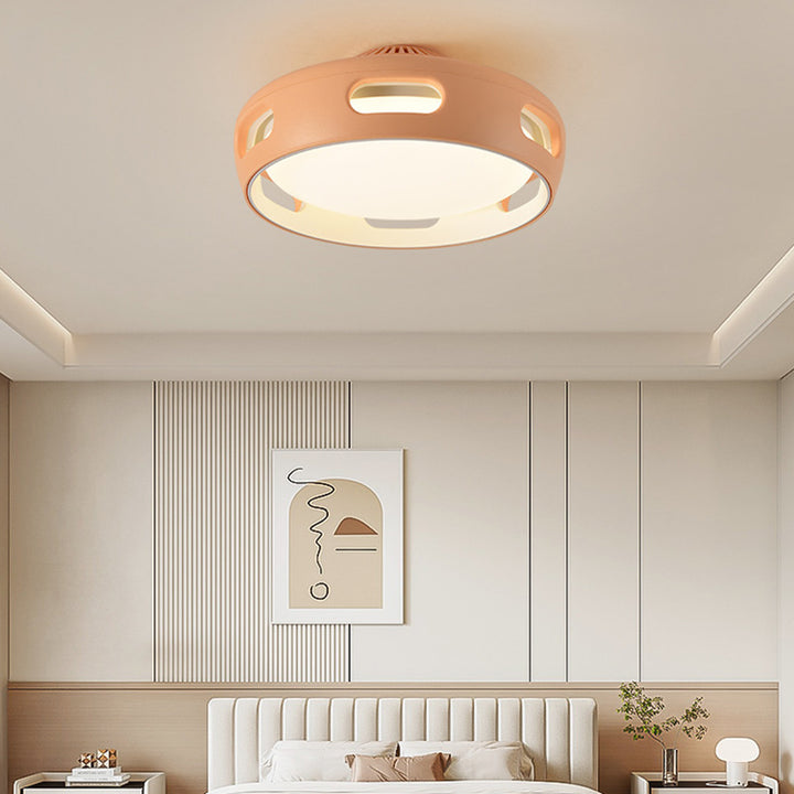 Ventilador de techo contemporáneo nórdico redondo sin aspas de PC acrílico LED semi-empotrado para dormitorio 