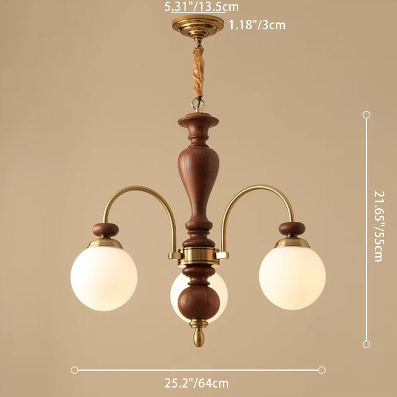 Chandeliers contemporains en bois de frêne rétro avec boule en verre pour 3/6/8 lumières pour salon 
