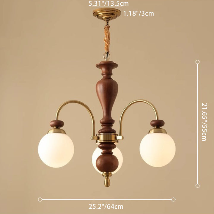 Chandeliers contemporains en bois de frêne rétro avec boule en verre pour 3/6/8 lumières pour salon 