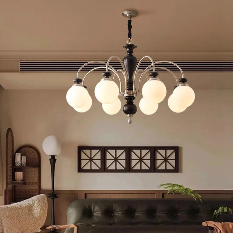 Chandeliers contemporains en bois de frêne rétro avec boule en verre pour 3/6/8 lumières pour salon 