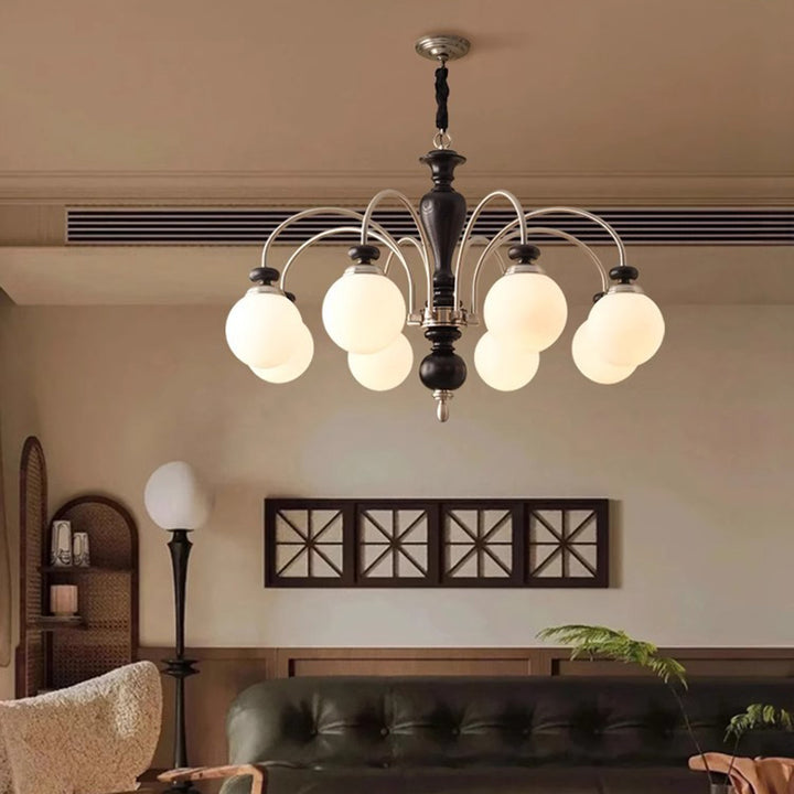 Chandeliers contemporains en bois de frêne rétro avec boule en verre pour 3/6/8 lumières pour salon 