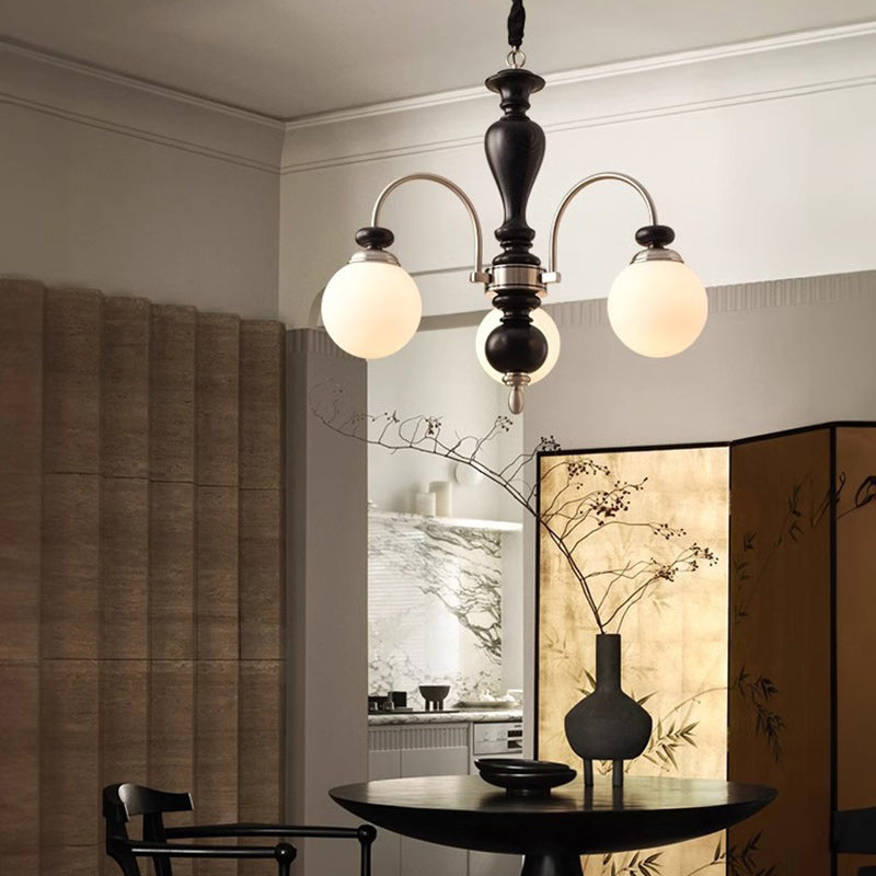 Chandeliers contemporains en bois de frêne rétro avec boule en verre pour 3/6/8 lumières pour salon 