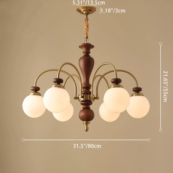 Chandeliers contemporains en bois de frêne rétro avec boule en verre pour 3/6/8 lumières pour salon 