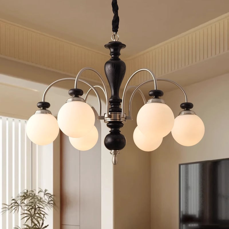 Chandeliers contemporains en bois de frêne rétro avec boule en verre pour 3/6/8 lumières pour salon 