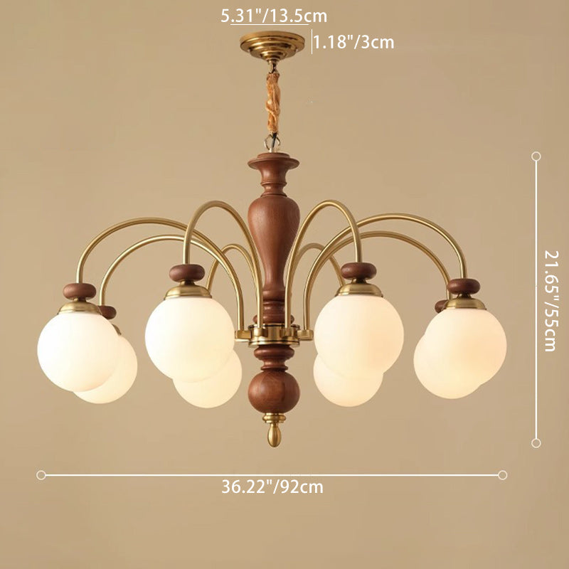 Chandeliers contemporains en bois de frêne rétro avec boule en verre pour 3/6/8 lumières pour salon 