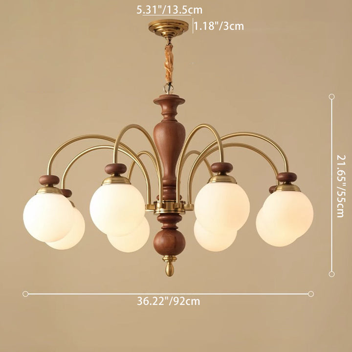 Chandeliers contemporains en bois de frêne rétro avec boule en verre pour 3/6/8 lumières pour salon 