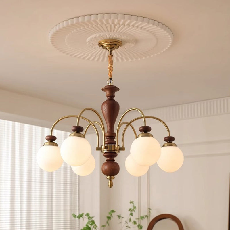 Chandeliers contemporains en bois de frêne rétro avec boule en verre pour 3/6/8 lumières pour salon 