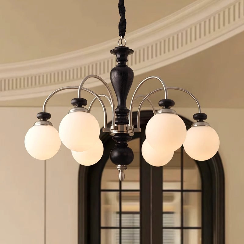 Chandeliers contemporains en bois de frêne rétro avec boule en verre pour 3/6/8 lumières pour salon 