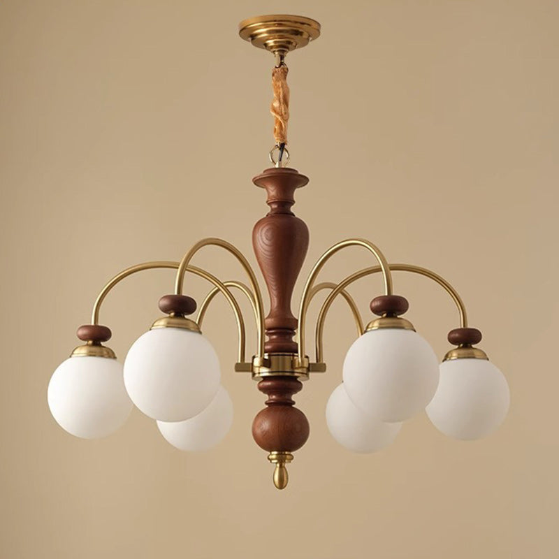 Chandeliers contemporains en bois de frêne rétro avec boule en verre pour 3/6/8 lumières pour salon 