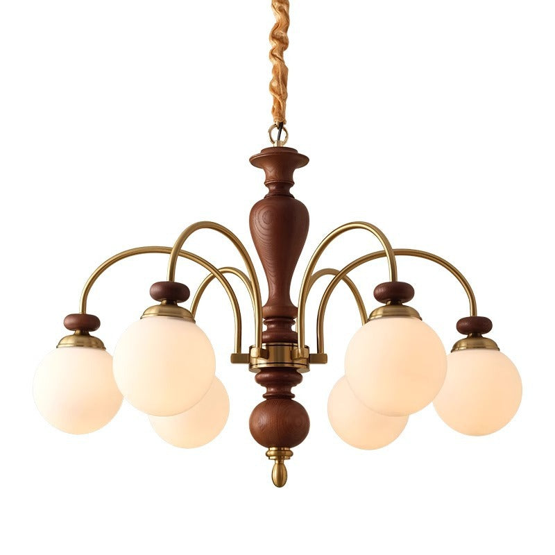 Chandeliers contemporains en bois de frêne rétro avec boule en verre pour 3/6/8 lumières pour salon 