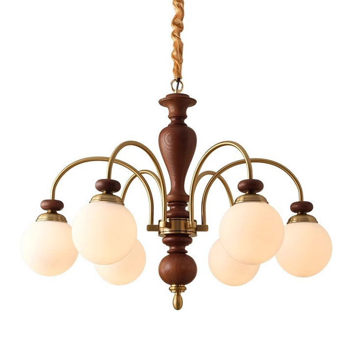 Chandeliers contemporains en bois de frêne rétro avec boule en verre pour 3/6/8 lumières pour salon 
