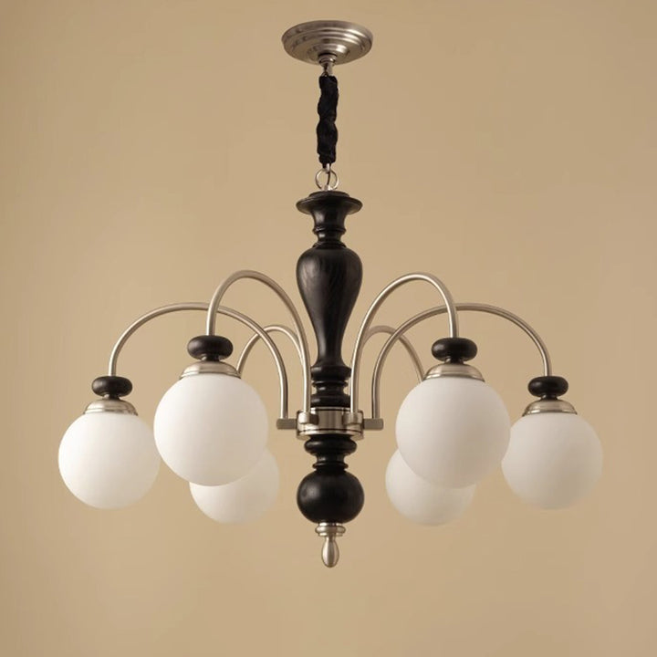 Chandeliers contemporains en bois de frêne rétro avec boule en verre pour 3/6/8 lumières pour salon 