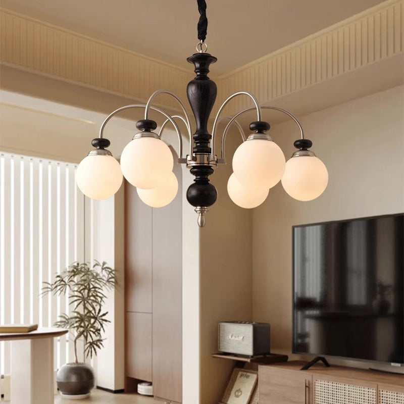 Chandeliers contemporains en bois de frêne rétro avec boule en verre pour 3/6/8 lumières pour salon 