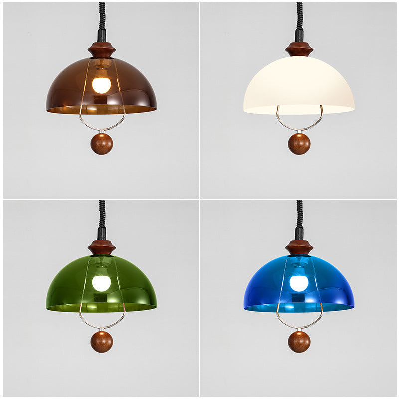 Suspension Luminaire à Dôme Vintage Traditionnel en Fer et Acrylique avec Bois, 1 Lumière pour Salle à Manger 