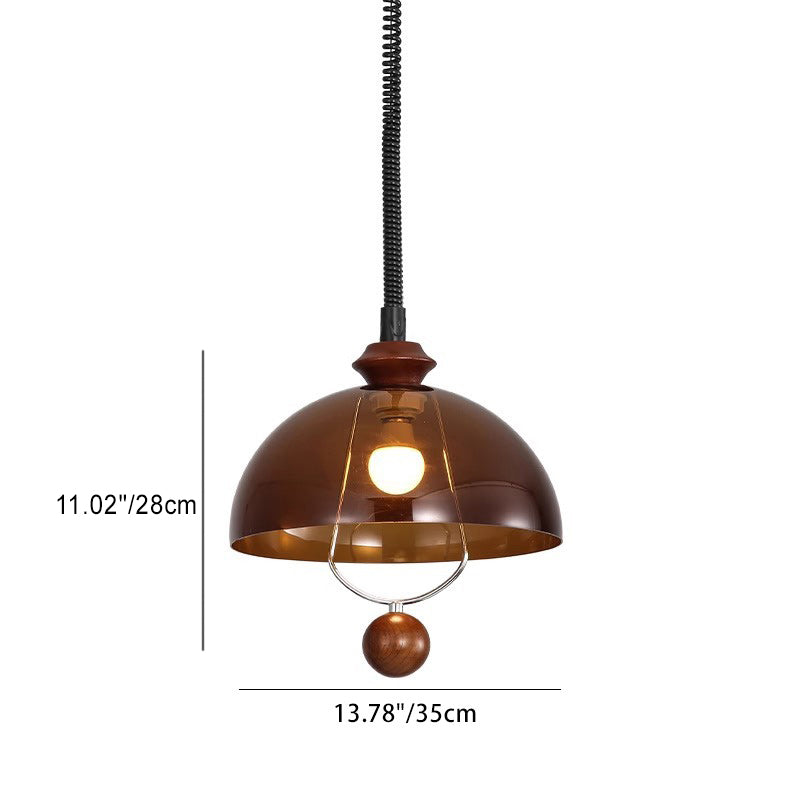 Suspension Luminaire à Dôme Vintage Traditionnel en Fer et Acrylique avec Bois, 1 Lumière pour Salle à Manger 