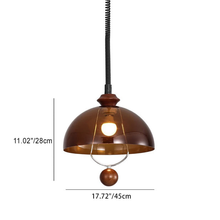 Suspension Luminaire à Dôme Vintage Traditionnel en Fer et Acrylique avec Bois, 1 Lumière pour Salle à Manger 