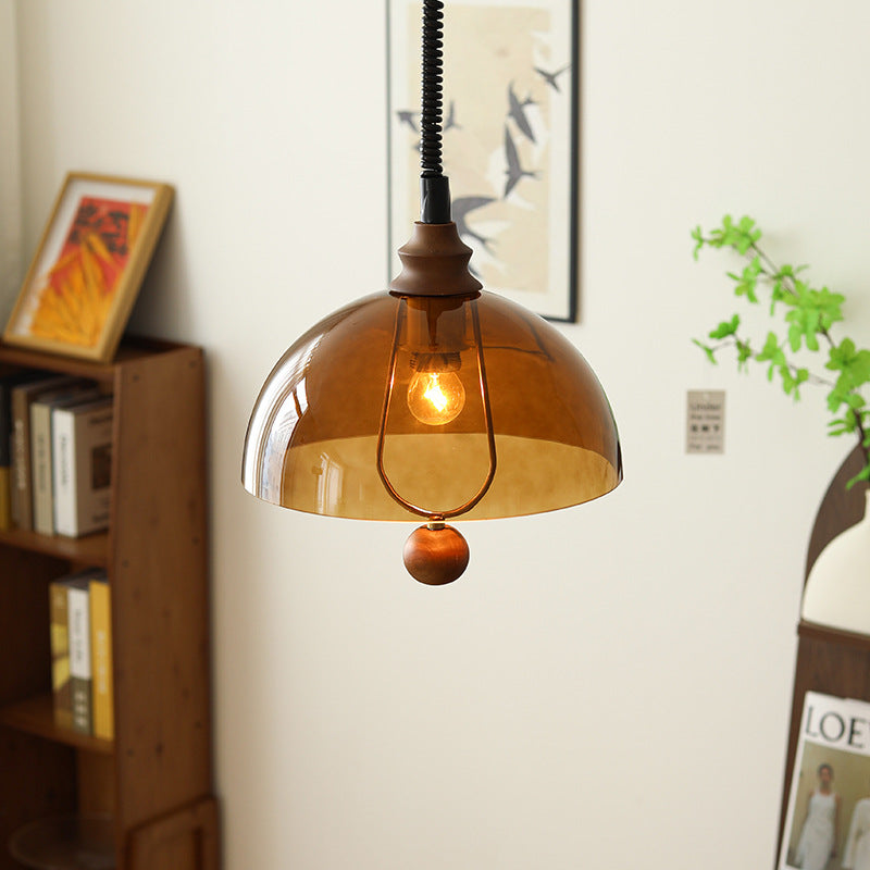 Suspension Luminaire à Dôme Vintage Traditionnel en Fer et Acrylique avec Bois, 1 Lumière pour Salle à Manger 