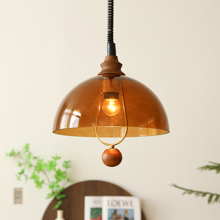 Suspension Luminaire à Dôme Vintage Traditionnel en Fer et Acrylique avec Bois, 1 Lumière pour Salle à Manger 