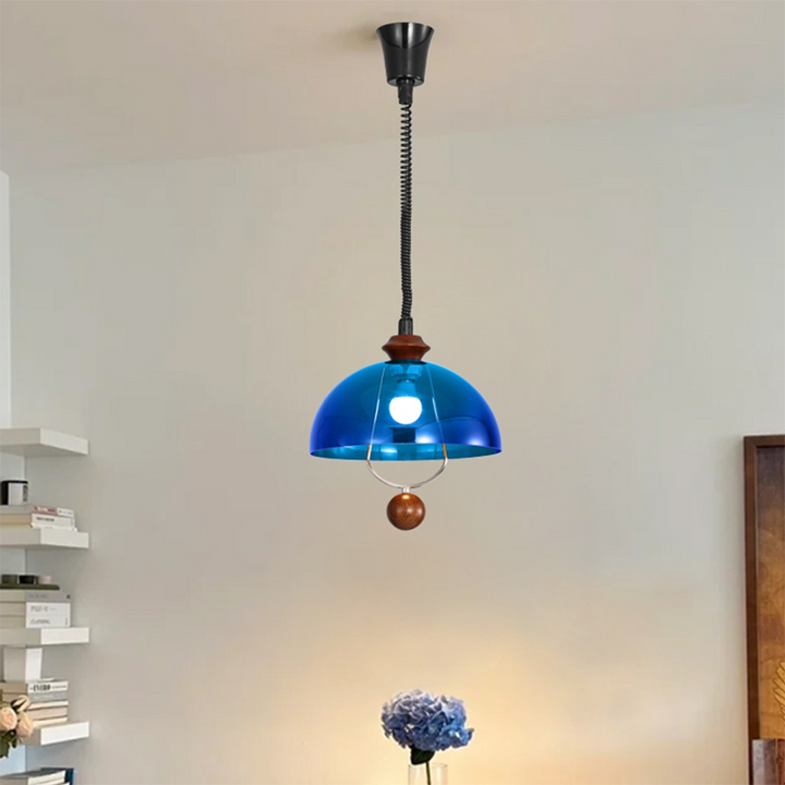 Suspension Luminaire à Dôme Vintage Traditionnel en Fer et Acrylique avec Bois, 1 Lumière pour Salle à Manger 