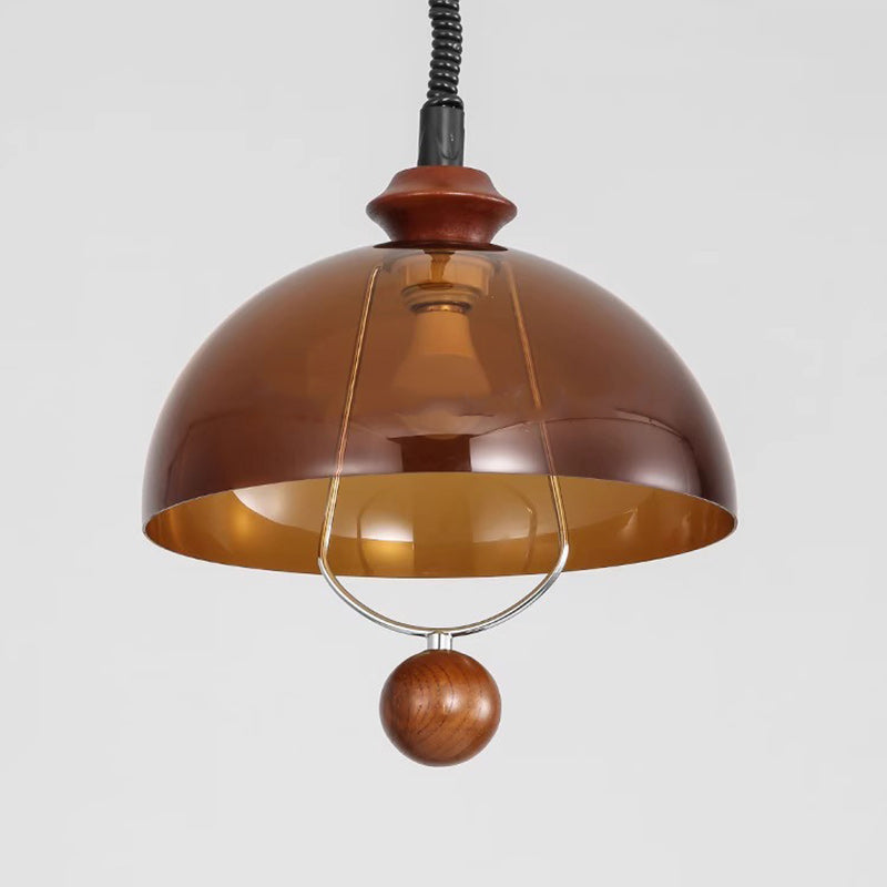 Suspension Luminaire à Dôme Vintage Traditionnel en Fer et Acrylique avec Bois, 1 Lumière pour Salle à Manger 