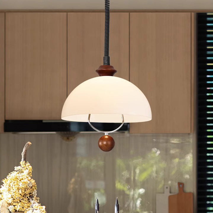 Suspension Luminaire à Dôme Vintage Traditionnel en Fer et Acrylique avec Bois, 1 Lumière pour Salle à Manger 