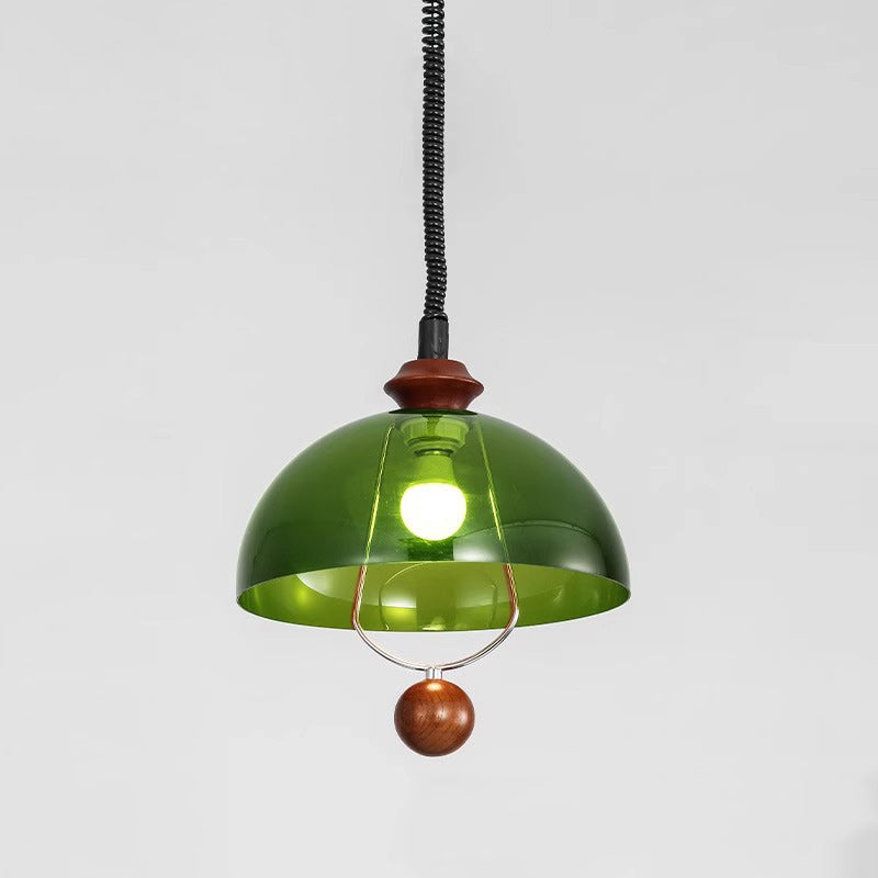Suspension Luminaire à Dôme Vintage Traditionnel en Fer et Acrylique avec Bois, 1 Lumière pour Salle à Manger 
