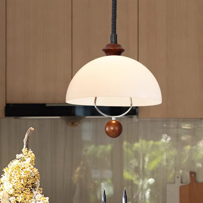 Suspension Luminaire à Dôme Vintage Traditionnel en Fer et Acrylique avec Bois, 1 Lumière pour Salle à Manger 
