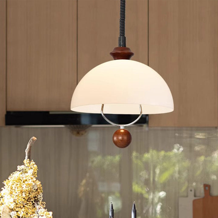 Suspension Luminaire à Dôme Vintage Traditionnel en Fer et Acrylique avec Bois, 1 Lumière pour Salle à Manger 