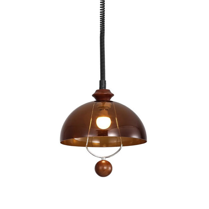 Suspension Luminaire à Dôme Vintage Traditionnel en Fer et Acrylique avec Bois, 1 Lumière pour Salle à Manger 