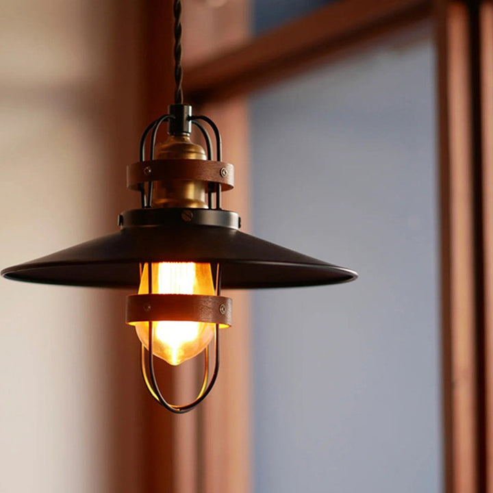 現代的な産業用アイアンコーンケージ1灯ペンダントライト（ダイニング