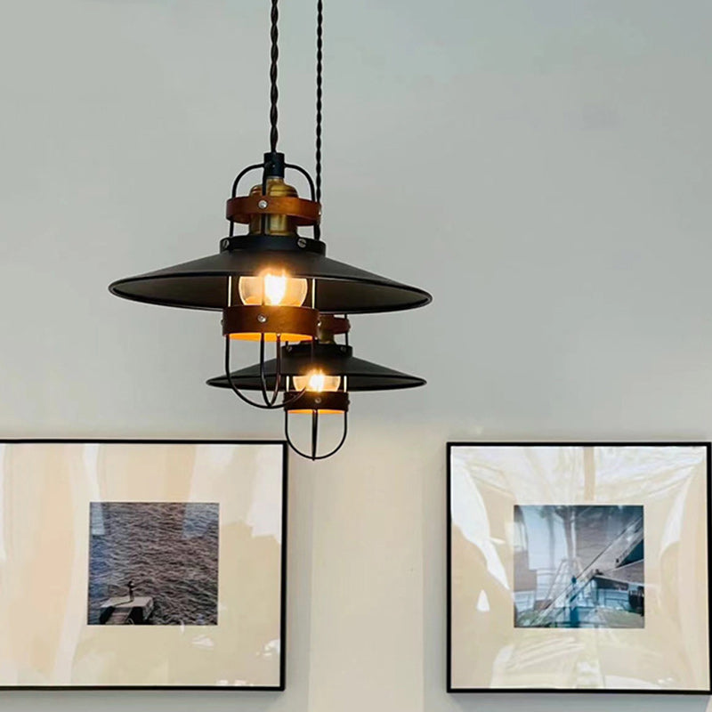 Suspension contemporaine en fer industriel avec abat-jour en forme de cône à 1 lumière pour salle à manger 