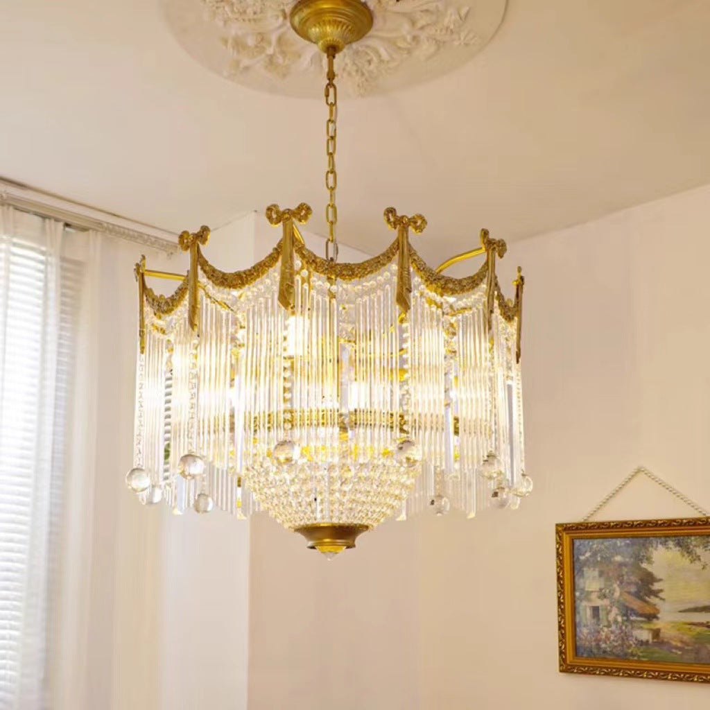 Traditional French Brass Crystal Bow Tie Tassel 4/6/8 Light Chandeliers For Living Room