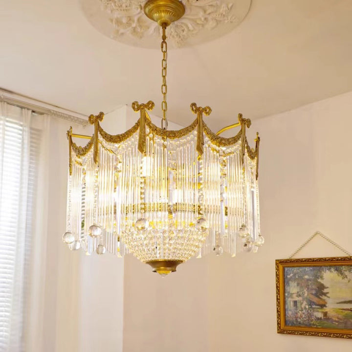 Nœud Papillon à Pampilles en Laiton et Cristal Français Traditionnel Lustres 4/6/8 Lumières Pour Salon 