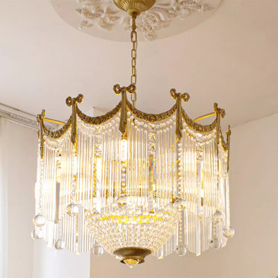 Traditionelle französische Messing-Kristall-Fliege Quaste 6/7/8 Licht Kronleuchter für Wohnzimmer 