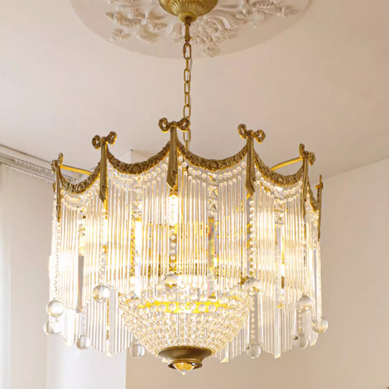 Traditionelle französische Messing-Kristall-Fliege Quaste 6/7/8 Licht Kronleuchter für Wohnzimmer 