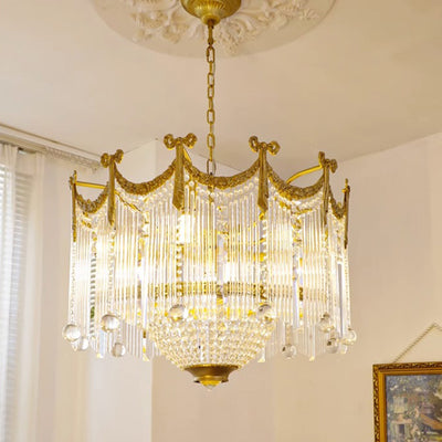 Traditionelle französische Messing-Kristall-Fliege Quaste 6/7/8 Licht Kronleuchter für Wohnzimmer 