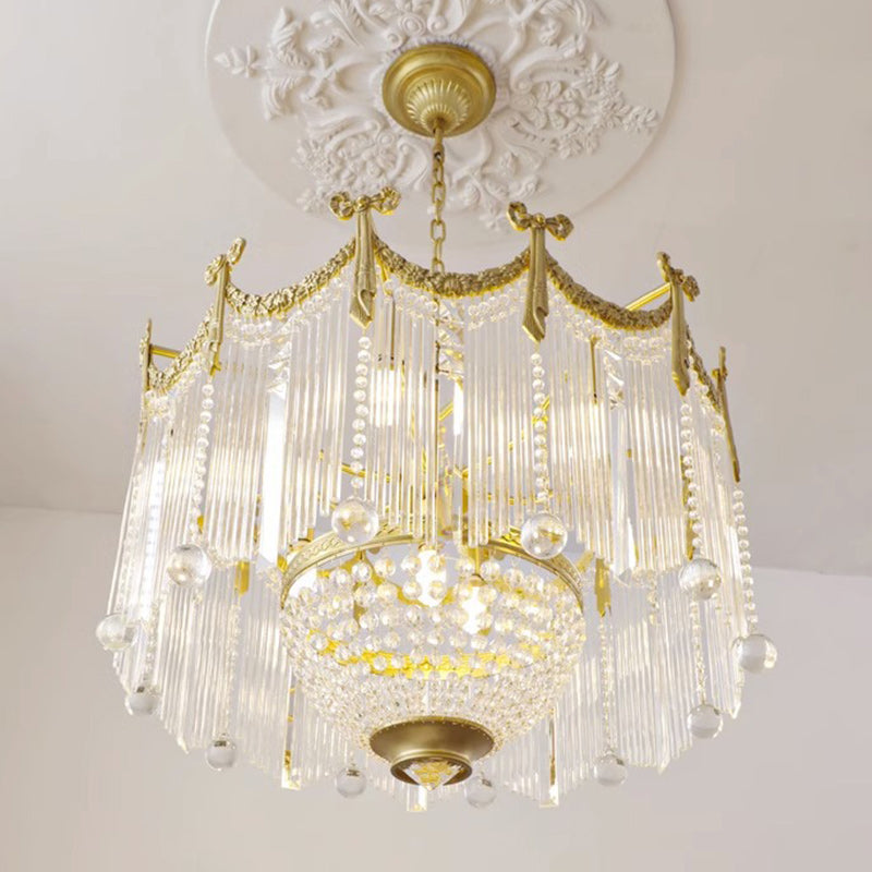 Traditional French Brass Crystal Bow Tie Tassel 4/6/8 Light Chandeliers For Living Room
