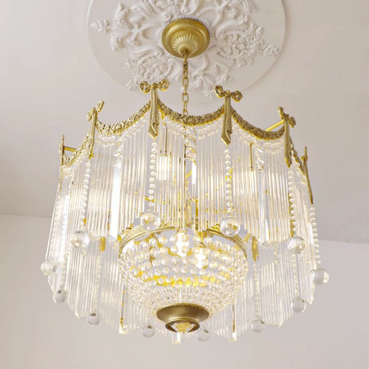 Traditional French Brass Crystal Bow Tie Tassel 4/6/8 Light Chandeliers For Living Room