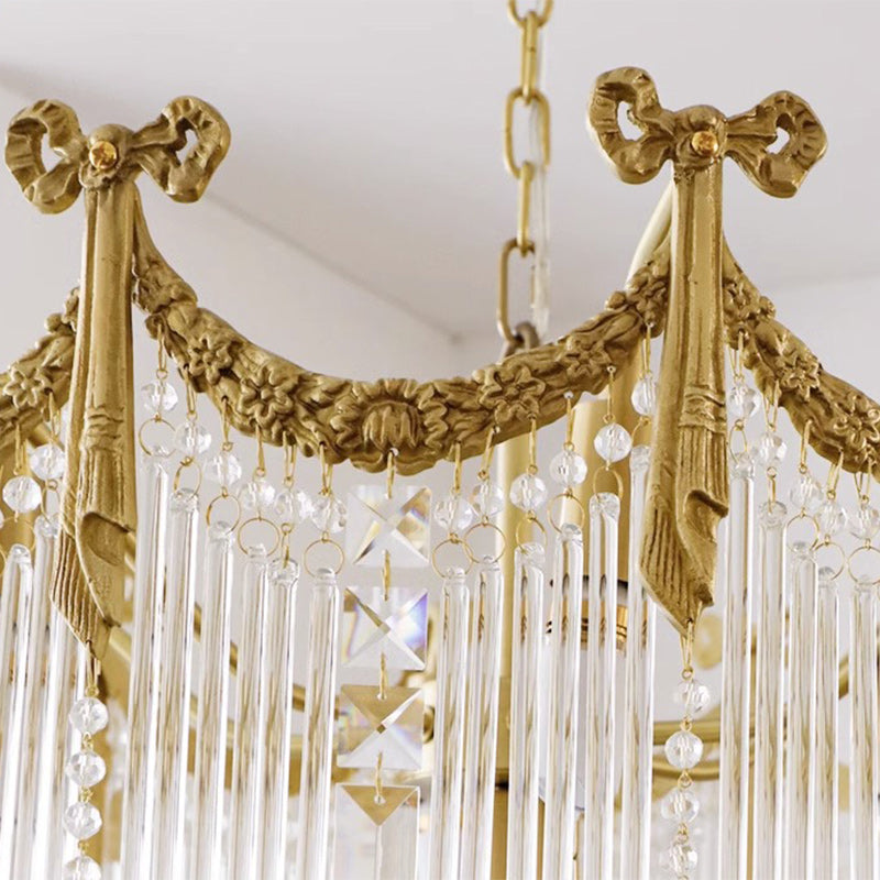Traditional French Brass Crystal Bow Tie Tassel 4/6/8 Light Chandeliers For Living Room