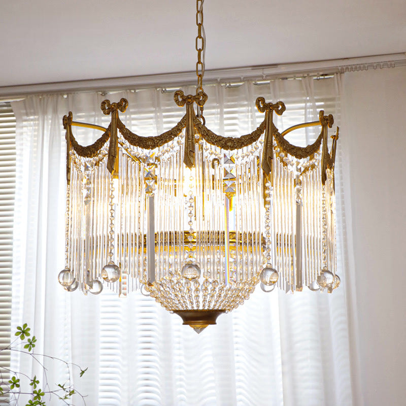 Traditionelle französische Messing-Kristall-Fliege Quaste 6/7/8 Licht Kronleuchter für Wohnzimmer 