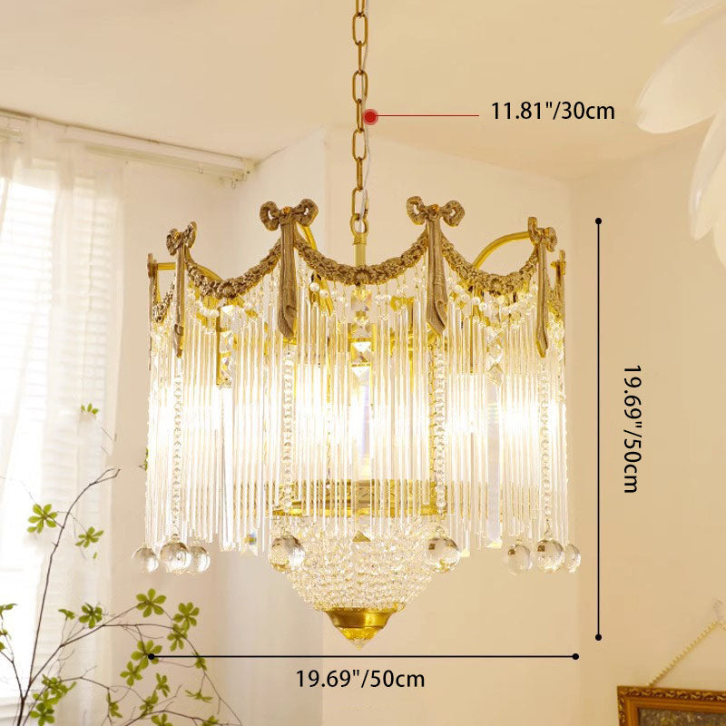 Traditionelle französische Messing-Kristall-Fliege Quaste 6/7/8 Licht Kronleuchter für Wohnzimmer 