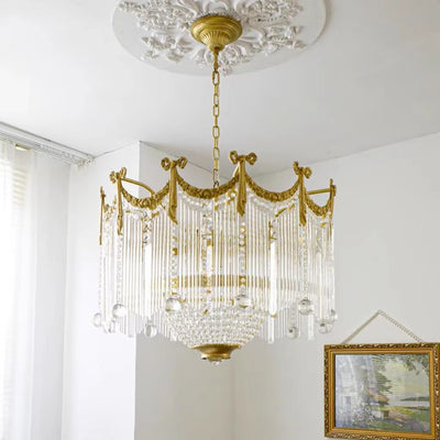 Traditionelle französische Messing-Kristall-Fliege Quaste 6/7/8 Licht Kronleuchter für Wohnzimmer 