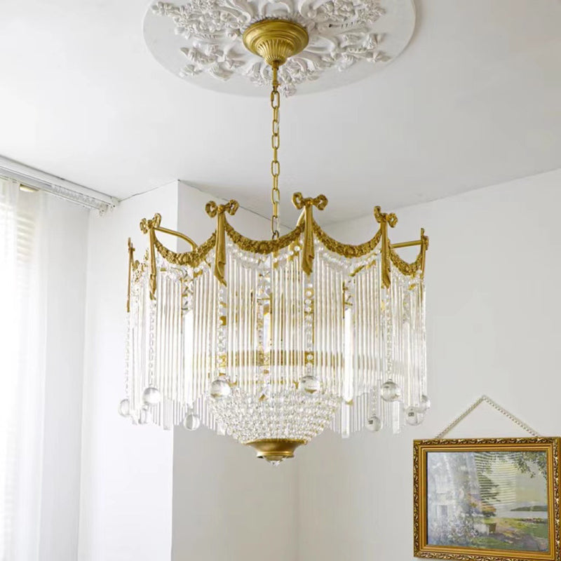 Traditionelle französische Messing-Kristall-Fliege Quaste 6/7/8 Licht Kronleuchter für Wohnzimmer 
