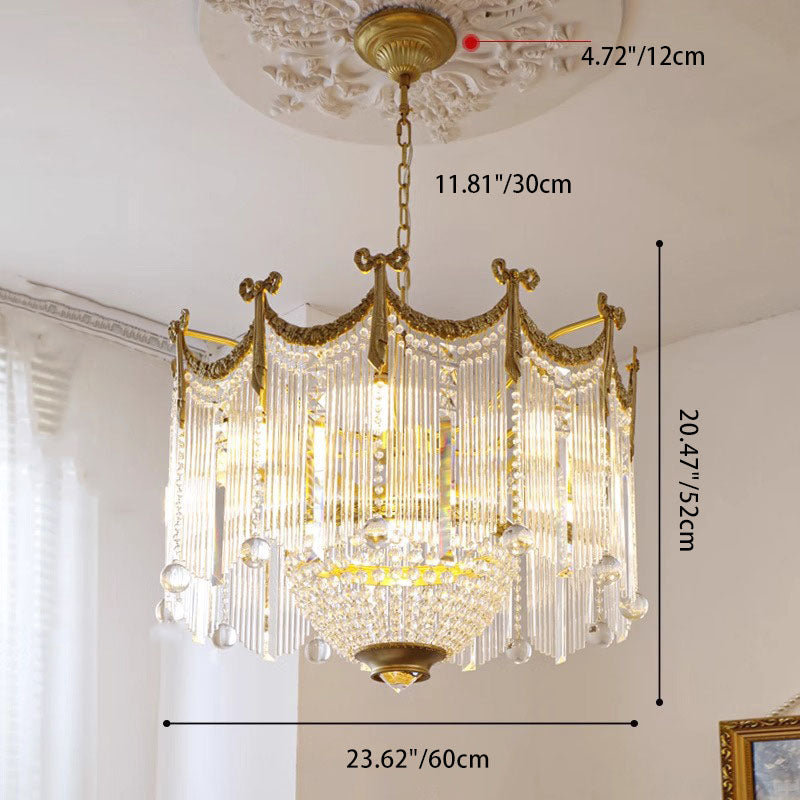 Traditionelle französische Messing-Kristall-Fliege Quaste 6/7/8 Licht Kronleuchter für Wohnzimmer 