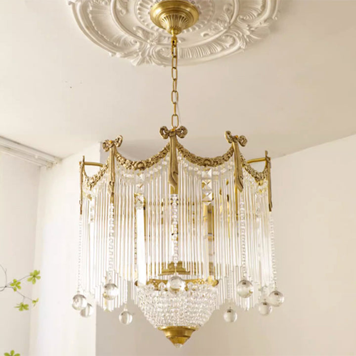 Traditional French Brass Crystal Bow Tie Tassel 4/6/8 Light Chandeliers For Living Room
