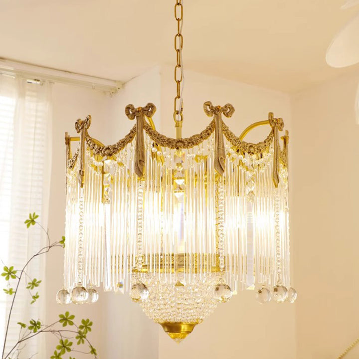 Traditional French Brass Crystal Bow Tie Tassel 4/6/8 Light Chandeliers For Living Room