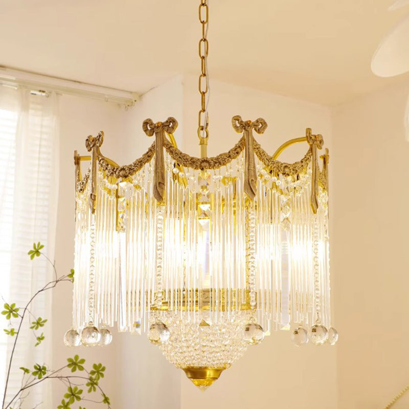 Traditionelle französische Messing-Kristall-Fliege Quaste 6/7/8 Licht Kronleuchter für Wohnzimmer 
