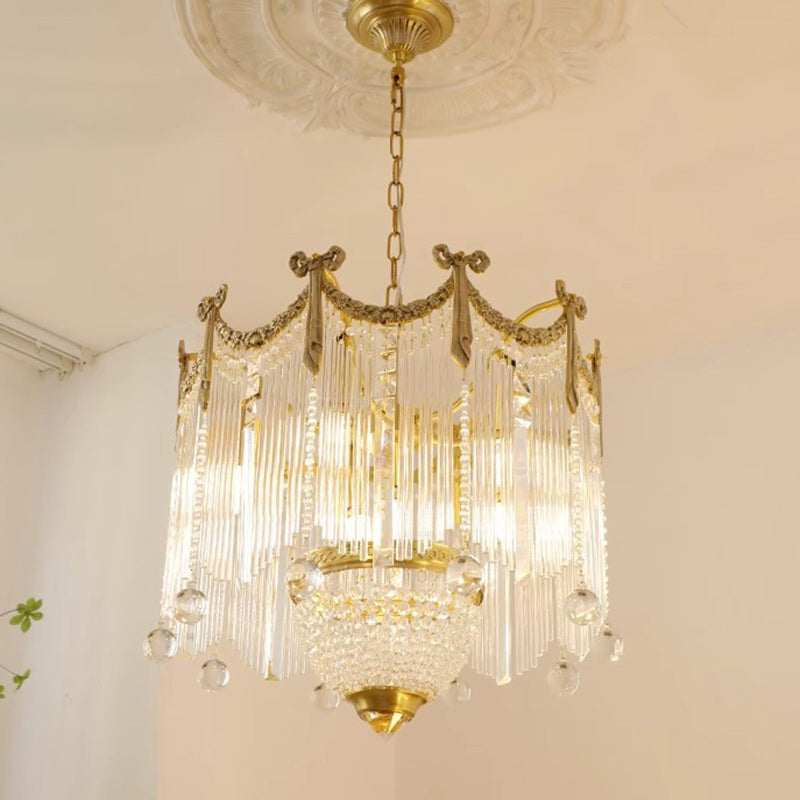 Traditionelle französische Messing-Kristall-Fliege Quaste 6/7/8 Licht Kronleuchter für Wohnzimmer 